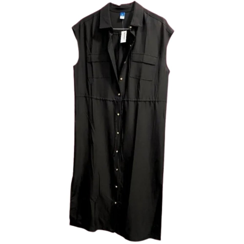 Old Navy Button Down Cinch Waist Utility Dress Size Medium Tall in Black